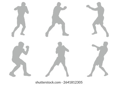 set of silhouette of boxer in dynamic pose. Silhouette of a boxer .