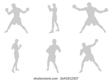 set of silhouette of boxer in dynamic pose. Silhouette of a boxer .