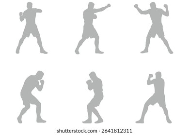 set of silhouette of boxer in dynamic pose. Silhouette of a boxer .