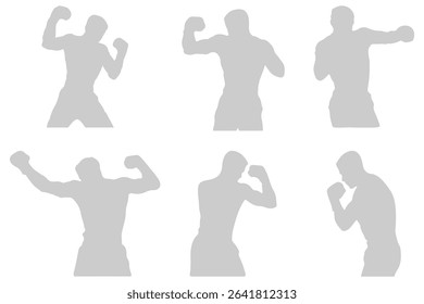 set of silhouette of boxer in dynamic pose. Silhouette of a boxer .