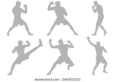 set of silhouette of boxer in dynamic pose. Silhouette of a boxer .