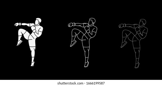 Set of Silhouette of a Boxing  doing standing side kick, Flat line art illustration Design.
