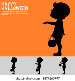 Set of silhouette boy with Halloween costume on transparent background.
