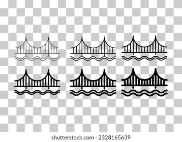 Set of Silhouette bridge icon, urban architecture design, travel line construction symbol vector illustration .