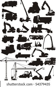 set of silhouette building machines