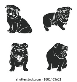 Set of a silhouette Bulldog vector illustration with black colour, creative design