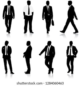 Set silhouette businessman man in suit with tie on a white background