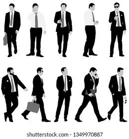 Set silhouette businessman man in suit with tie on a white background