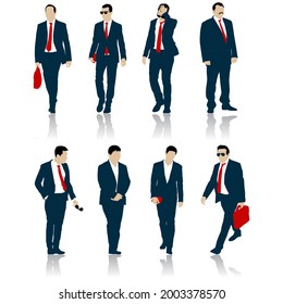 Set silhouette businessman man in suit with tie on a white background
