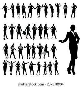 set of silhouette of businesswoman in different poses