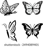 Set of Silhouette Butterflies Isolated. insects butterfly outline, tattoo, coloring, vector set