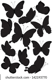 set of silhouette butterflies isolated on white background