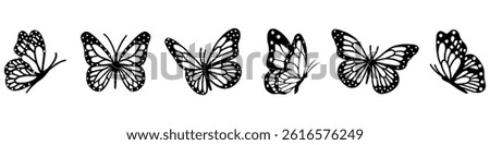 Set of Silhouette butterflies isolated vector line art.
