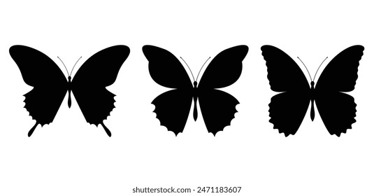 set of silhouette butterfly on white background, vector design	