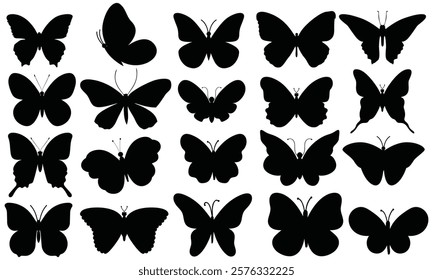 set, silhouette butterfly vector design 