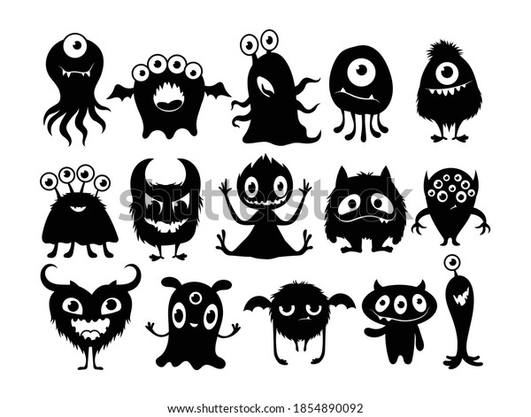 Set Silhouette Cartoon Monsters Collection Happy Stock Vector (Royalty ...