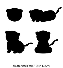 Set of silhouette cartoon tigers boho. Vector illustration.