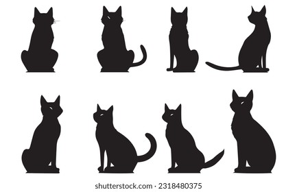 A set of silhouette cat vector design