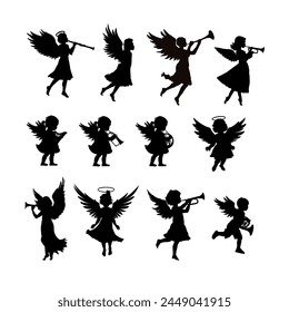 Set of silhouette of Christmas angel - vector illustration	