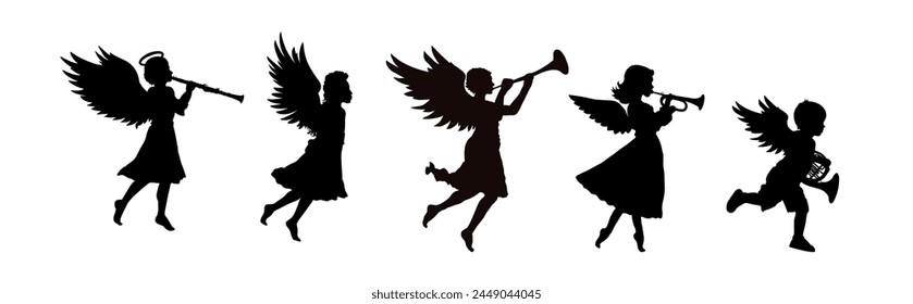 Set of silhouette of Christmas angel - vector illustration	