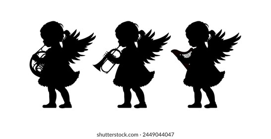 Conjunto de silueta de ángel de Navidad - Ilustración vectorial	