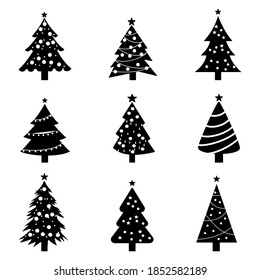 Set Silhouette Christmas Tree On White Stock Vector (Royalty Free ...