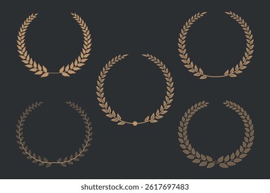 Set of  silhouette circular laurel foliate and wheat floral  wreaths  template design