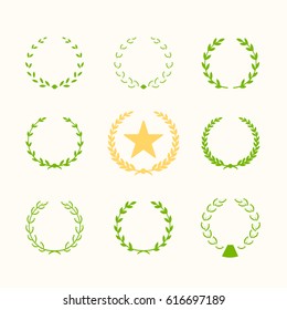 Set of silhouette circular laurel foliate and wheat wreaths depicting an award achievement heraldry nobility and the classics vector illustration