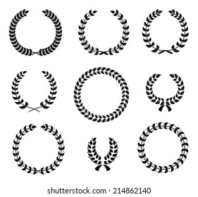 Set of silhouette circular laurel wreaths
