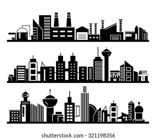 set of silhouette cityscapes, skyscraper set