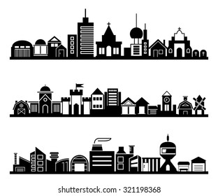 set of silhouette cityscapes, skyscraper set