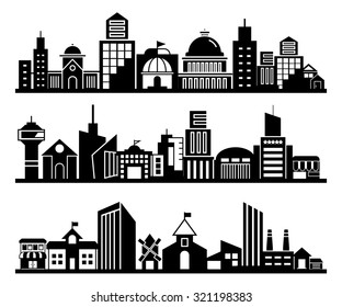 set of silhouette cityscapes, skyscraper set