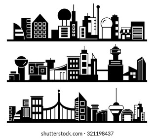 set of silhouette cityscapes, skyscraper set