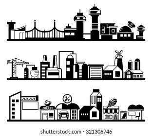 set of silhouette cityscapes, skyscraper set