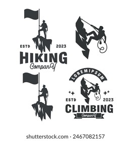 set silhouette of climbing hiking outdoor adventure expedition vintage logo vector illustration