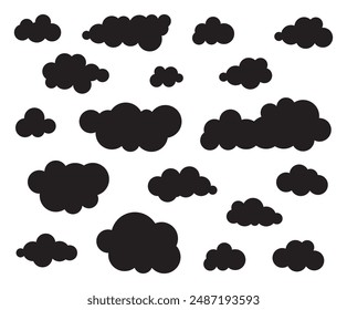 Set of silhouette cloud shape. Clouds black shape collection. Vector cloud silhouette.