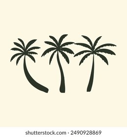 set of silhouette coconut trees