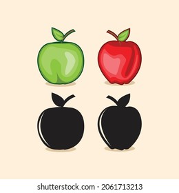 a set of silhouette and colored apple illustrations.