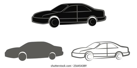 Set of silhouette and the contour of the car, vector illustration
