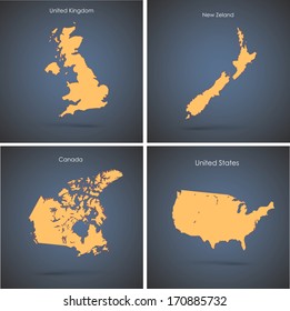 Set of silhouette countries over blue background. Vector design 