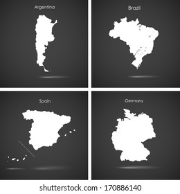 Set of silhouette countries over blue background. Vector design 
