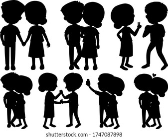 Set of silhouette couple dancing on white background illustration