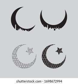 set of silhouette crescent moon. suitable for ramadan kareem, hajj, eid al-fitr and eid al-adha. vector