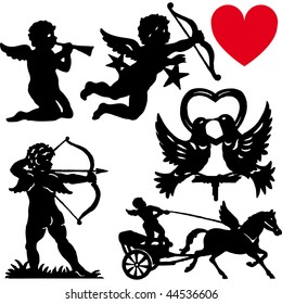 Set of silhouette Cupid vector illustration valentines day cartoon