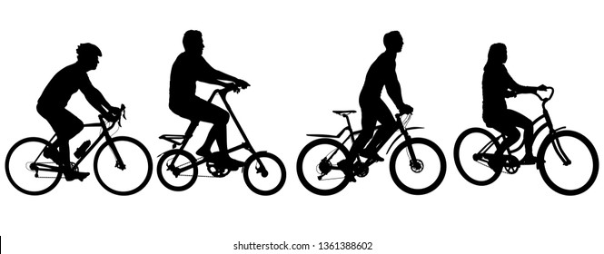 Set silhouette of a cyclist male and female on white background