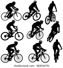 Set silhouette of a cyclist male and female.  vector illustration.