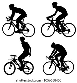 Set silhouette of a cyclist male on white background