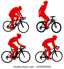 Set silhouette of a cyclist male on white background