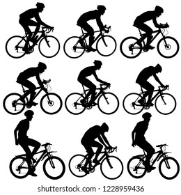 Set silhouette of a cyclist male on white background