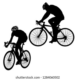 Set silhouette of a cyclist male on white background